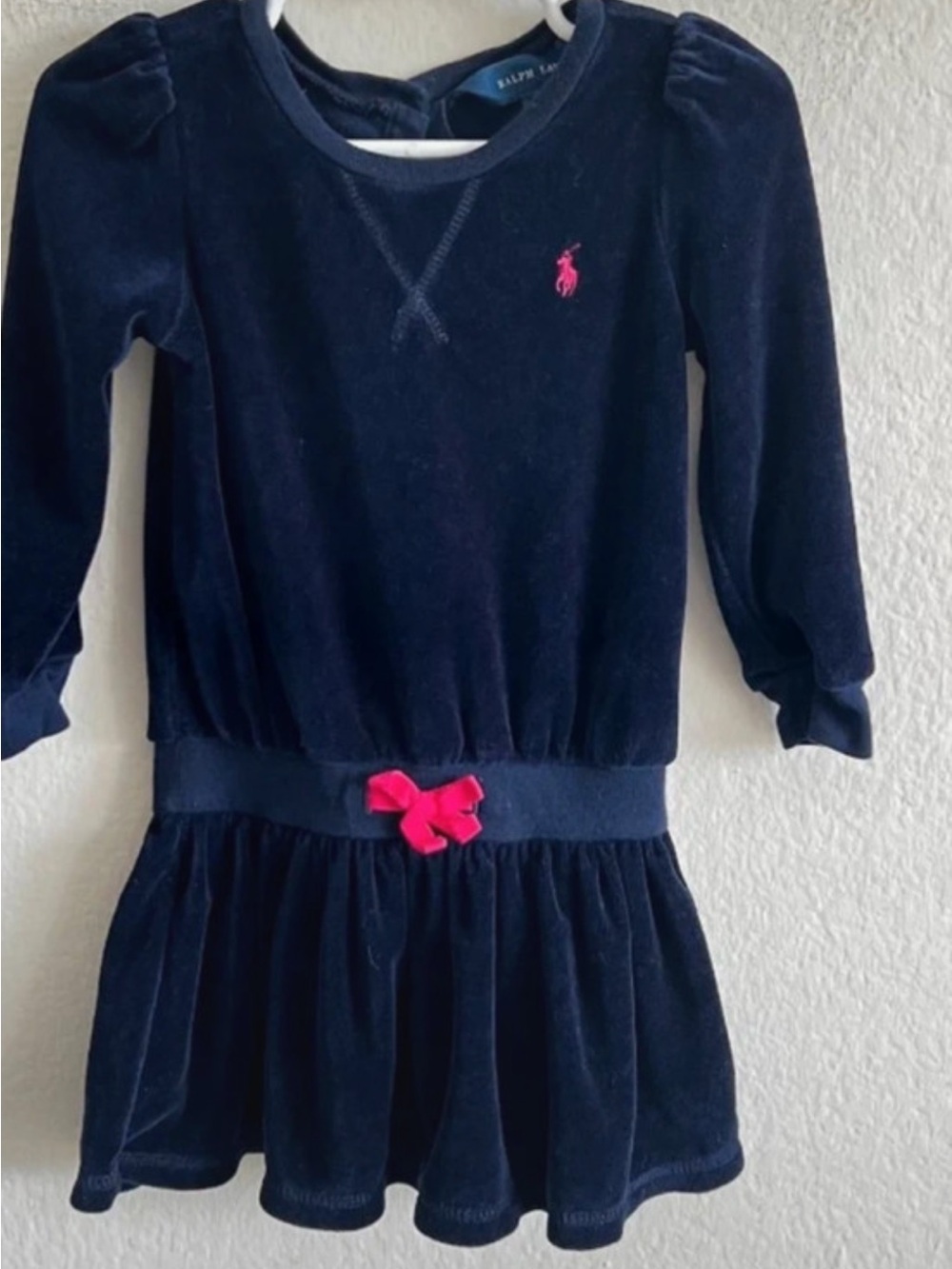 Ralph Lauren Navy Velvet Dress with Pink Accents